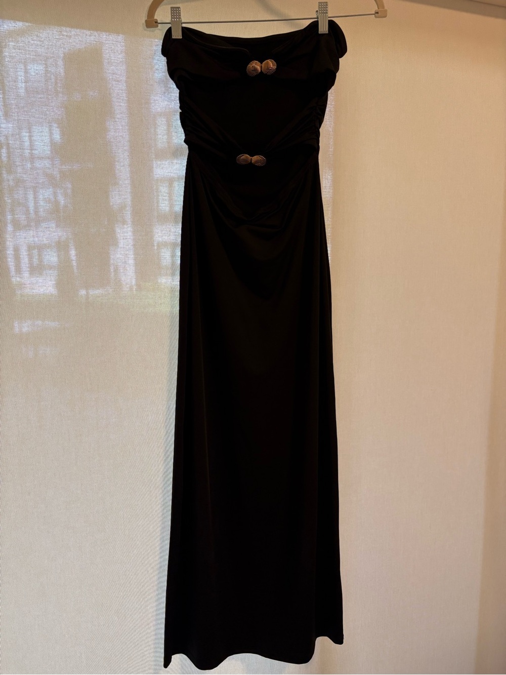Slinky Black Strapless Dress with Shell closure and cutouts - Picture 2 of 2